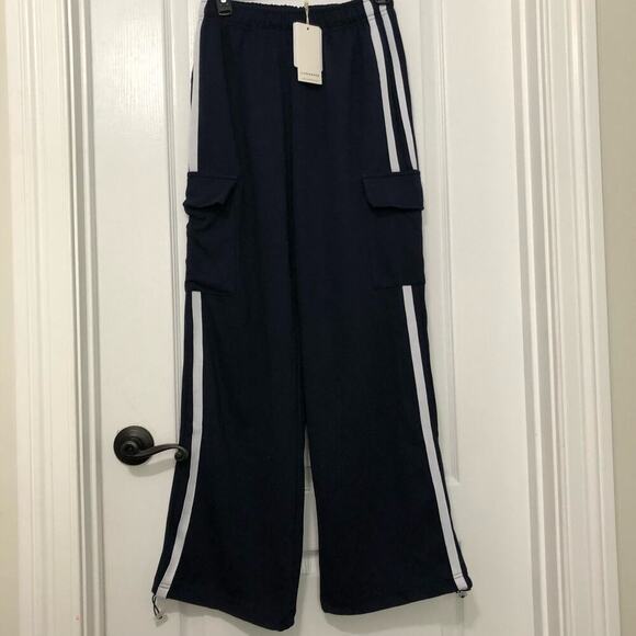 Commense Womens Side Panel Cargo Sweatpants Drawstring Long Pants Navy Large NWT - Picture 3 of 12